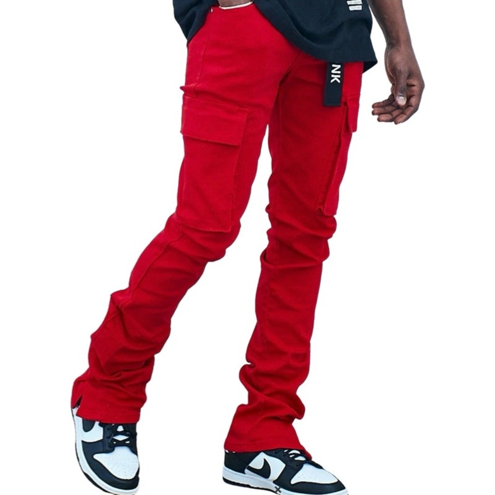 KDNK NEW 40 Skinny Flare Cargo Pants Red Stretch Twill Streetwear KNB3291 Y2K